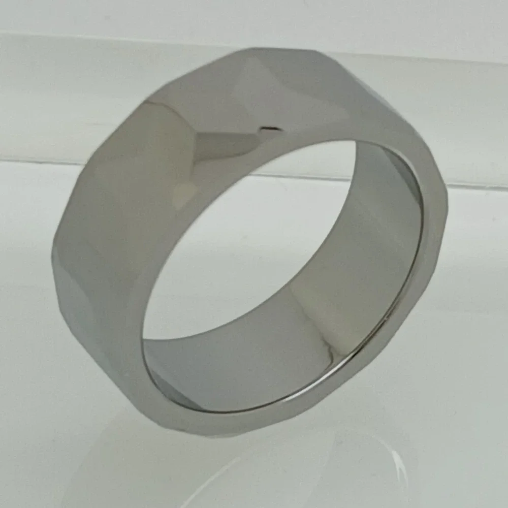 Vintage Tungsten Faceted Geometric Band Ring Silver 8mm Size 9.75 1990s Y2K NOS